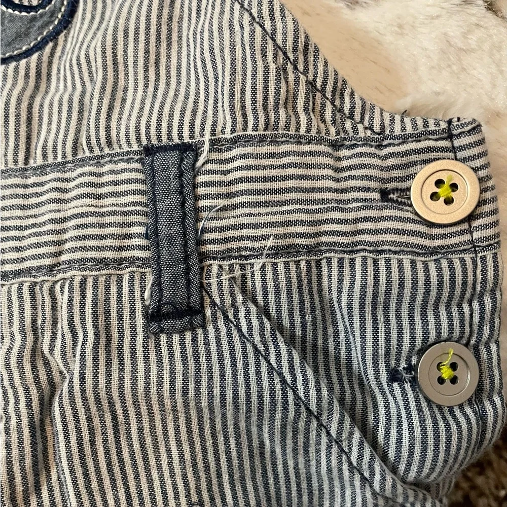 🐳 OSHKOSH Blue stripe Nautical Baby Romper 1pc w button center + SHOES SZ 12M